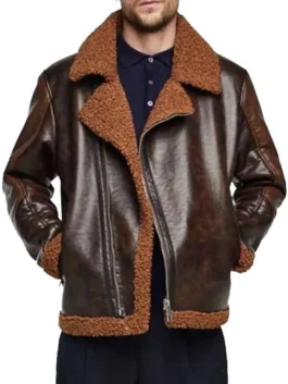 Men’s leather shearling jacket in classic winter style