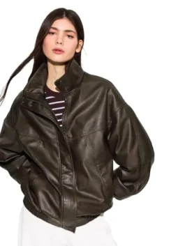 Womens Leather Effect Oversize Jacket