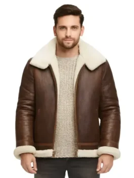 Shearling Aviator Leather Jacket – Premium Style & Warmth
