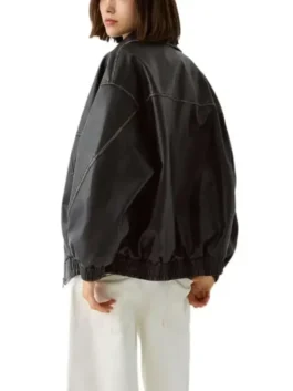 Vintage Black Oversized Bomber Leather Jacket