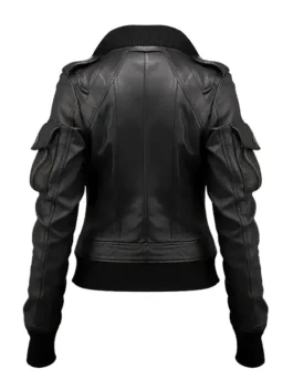 Womens Black Leather Bomber Jacket