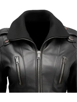 Womens Black Leather Bomber Jacket