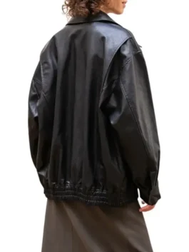 Womens Black loose-fit Leather Jacket