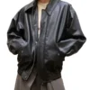 Womens Black loose-fit Leather Jacket