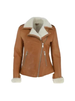 Women’s Brown Asymmetrical Shearling Leather Jacket