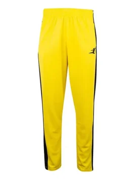 Matching yellow Death Bruce Lee Tracksuit trousers with an elastic waistband and side stripes.