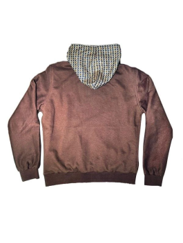 A chocolate brown Gap hoodie featuring a brown and tan houndstooth pattern inside the hood and on the 