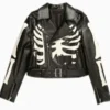Cropped Black Leather Biker Skeleton Jacket