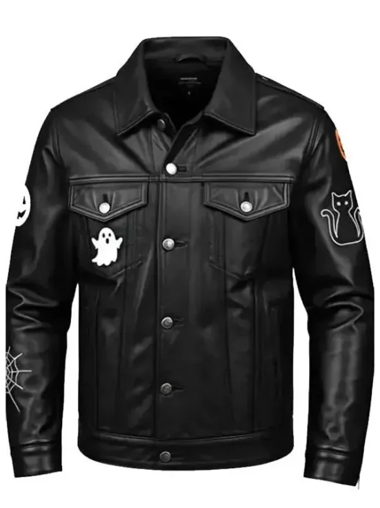 Halloween Black Trucker Leather Jacket 2