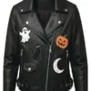 Halloween Patches Black Leather Jacket 2