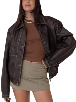 Jaxton Vegan Leather Jacket Brown