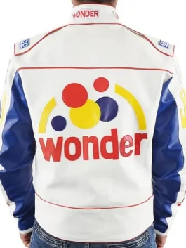 Back view of the Talladega Nights Wonder Bread jacket showcasing the iconic large red and yellow Wonder logo.