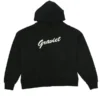 Graviet Logo Black Pullover Hoodie front view showing white Graviet script logo on chest panel at J4Jackets