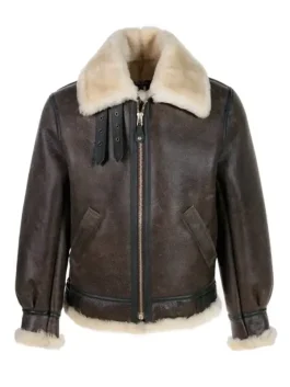 A premium brown Leon Kennedy Resident Evil 4 Remake Jacket made from real leather with a soft shearling collar.