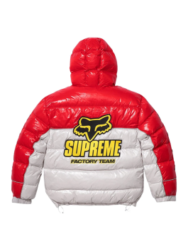 Red White Supreme Fox Shiny Down Puffer Jacket