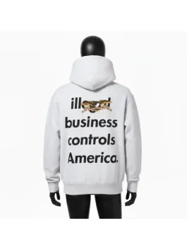 Antihero Illegal Business Controls America Hooded Sweatshirt, back print of text and eagle.