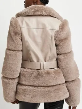 Back view of the Chanel Cresswell The Gentlemen fur jacket, highlighting the beige leather panels and thick fur banding on the sleeves.
