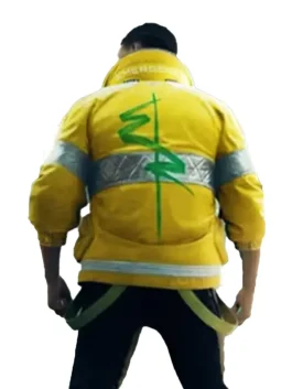 David Martinez cyberpunk jacket cosplay. A vibrant Cyberpunk 2077 David yellow bomber jacket with the 