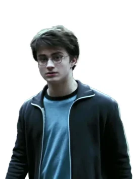 Daniel Radcliffe Harry Potter track jacket worn in the Prisoner of Azkaban film. The dark jacket has white stripes.