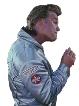 profile of the Death Proof Kurt Russell Stuntman Mike Jacket, showing the white Derby patch.