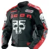 Front view icon motorhead Black Biker Jacket with skull graphic, red panels and racing style