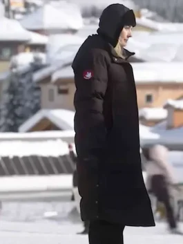 My Secret Santa Alexandra Breckenridge black puffer coat closeup winter jacket