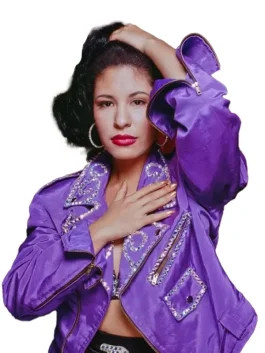 Selena Quintanilla Purple Jacket Selena Quintanilla Purple Jacket, iconic look with rhinestone accents and matching bustier outfit.