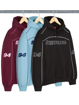 Supreme Overlock Hooded Sweatshirt in casual street style, soft fit with overlock details