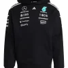 Formula One Team Adidas hoodie Front view of the Mercedes AMG Petronas Hoodie black with all the main sponsor logos visible.