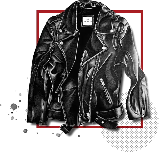 J4Jackets men's black leather biker jacket with asymmetrical silver zippers and belted waist, featured in the new arrivals home page collection.