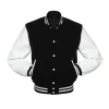 Black and White Varsity Jacket front view featuring a classic letterman design.