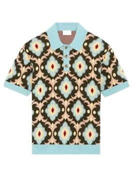 Front view of a Multicolor Polo Shirt featuring a classic collar and bright patterns.
