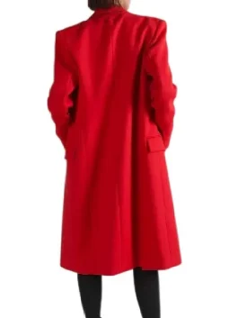 Lily Collins Emily in Paris Season 5 red wool coat with a refined, elegant look.