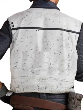 A men’s dark brown suede-style pilot jacket and utility vest set, inspired by Alden Ehrenreich as Han Solo.