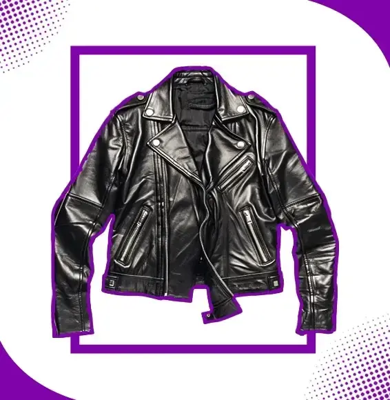Premium black leather biker jacket with silver hardware and zippers from J4Jackets, a leading authentic leather outerwear brand.