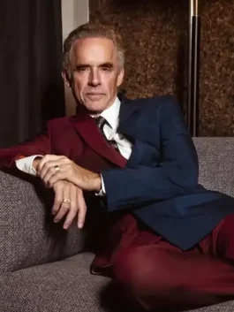Jordan Peterson heaven and hell suit style with bold contrast and formal fit.