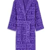 Purple Versace robe style with a luxury look, soft fabric, and belt waist.
