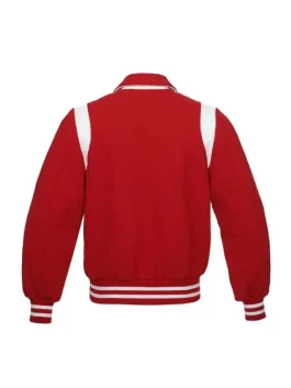 Red And White Leather Varsity Jacket back view showing the bold red torso and clean white sleeves.