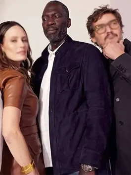 A premium Blue Suede Leather jacket featuring a minimalist front and high-neck collar, inspired by Star Wars.