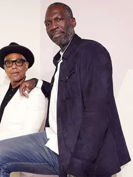 A men’s Blue Suede Leather jacket with a stand collar and ribbed cuffs, inspired by Jib Dodger.