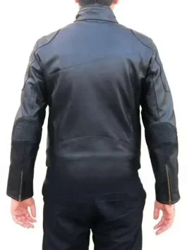 A men’s dark brown leather-style jacket with a structured stand collar, inspired by Star Wars pilot gear.