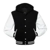 Hooded Varsity Jacket featuring contrast sleeves and a soft integrated hood.