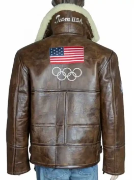 2026 Winter Olympics Team USA Brown Leather Flight Jacket Black