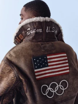 2026 Winter Olympics Ralph Lauren Team USA Leather Flight Jacket.