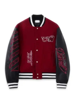 AC Milan x Off-White Ruben Loftus-Cheek varsity jacket front view with snap closure and ribbed trims