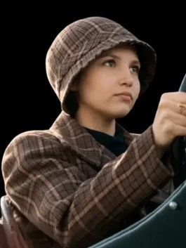 Close-up of Brent plaid coat showing check pattern detail, fabric texture and neat stitching finish