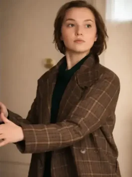 Front view of Seven Dials Bundle Brent plaid coat showing classic check pattern, clean collar and long winter fit