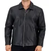 Front view of a Men's Alfani leather jacket with shirt collar and zipper closure from J4 Jackets.