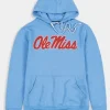 Ole Miss blue hoodie back view showing relaxed fit and clean finish for casual wear and winter layering