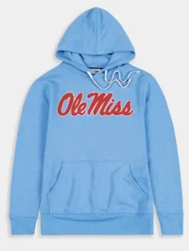 Ole Miss blue hoodie back view showing relaxed fit and clean finish for casual wear and winter layering